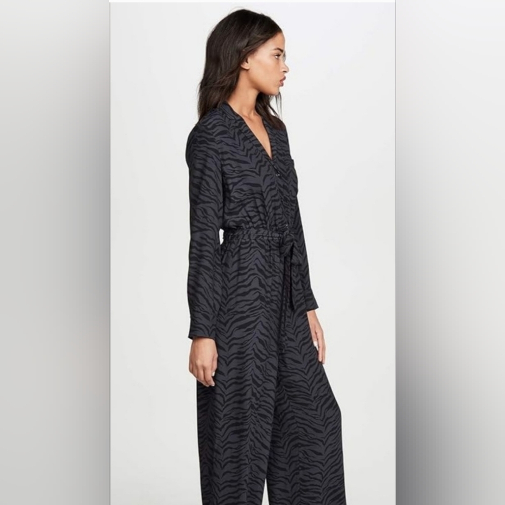 Rails Jumpsuit Callen Wide Leg Charcoal Gray Tiger Stripe Button Front S… - Picture 6 of 12